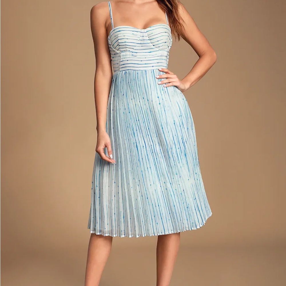 NWT Summer in Santorini White and Blue Striped Midi Dress Size Small